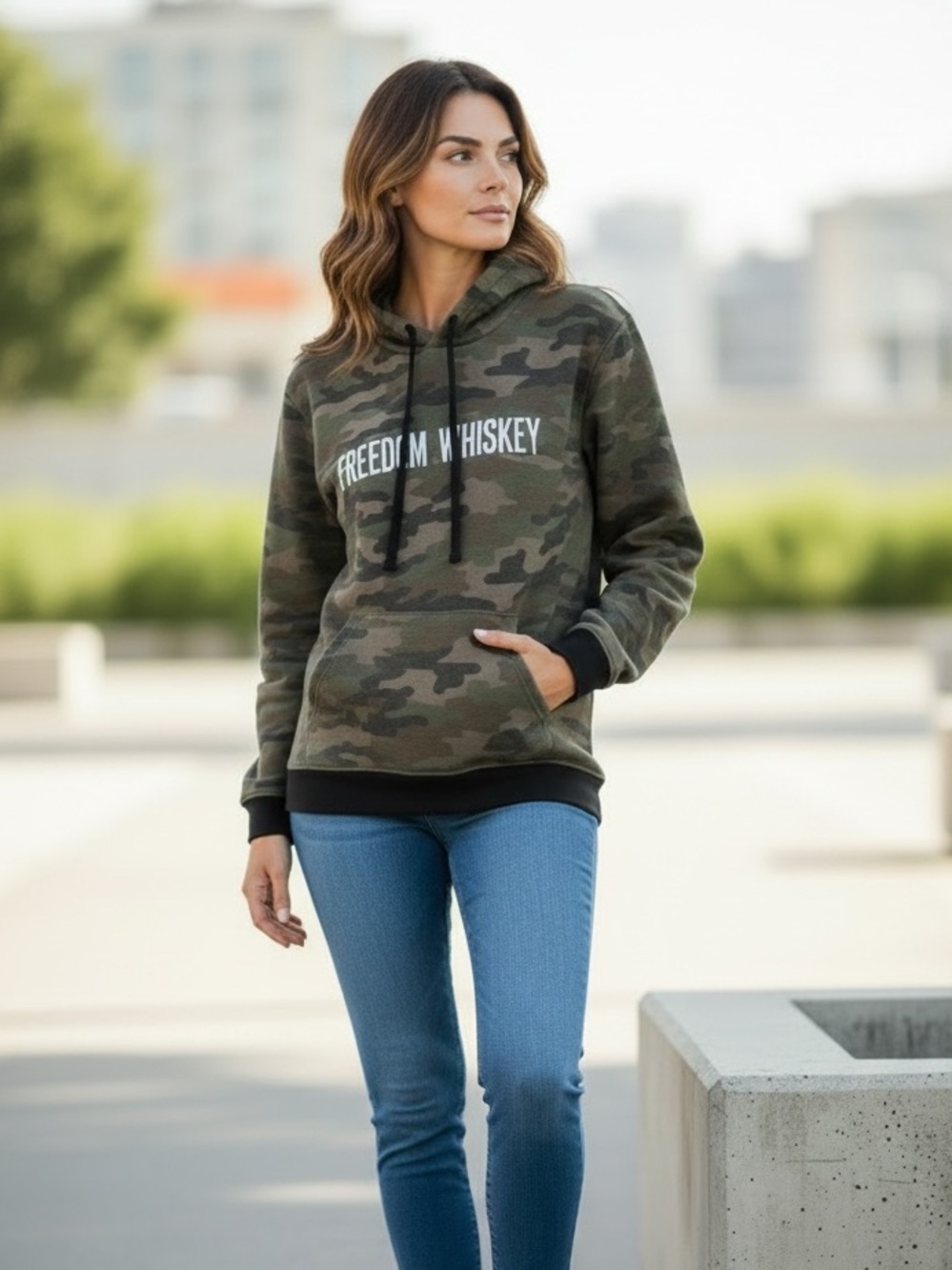 Red White & Blue Apparel “Freedom & Whiskey” Camo Hoodie - Large